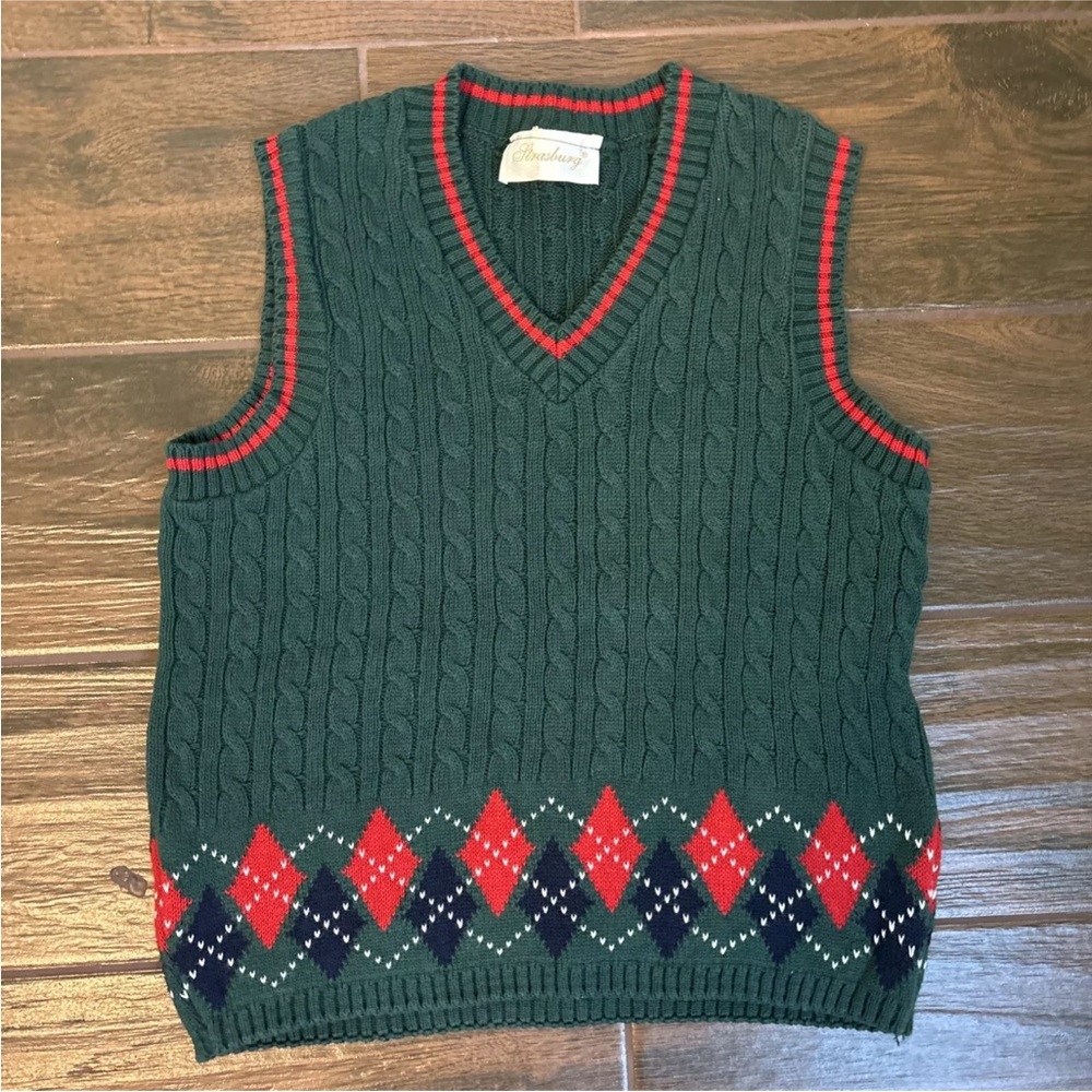 Strasburg Boys Argyle Red Green Holiday Sweater Vest 5 6 7